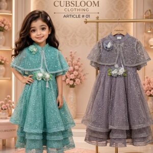 Cubsloom-Article-01-Kids-Party-Wear-Frock-Teal-Grey